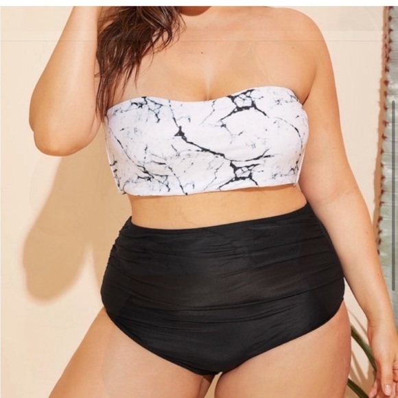 NEW 1X-2X TCB Mya Modern Marble 2PC Scuba Bandeau Swimsuit NWT - Picture 3 of 15